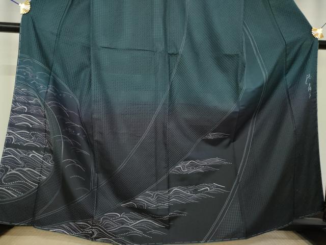 平和屋着物●本場縞大島紬 訪問着 作家物 蘇州刺繍 総刺繍 立波文 夢織工房 まるやま扱い 正絹 逸品 AABL3675ck