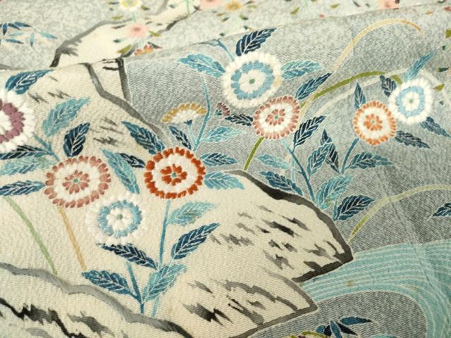 平和屋着物●東京友禅 熊谷好博子 色留袖 刺繍 風景枝垂れ花文 正絹 逸品 AABL3678ck