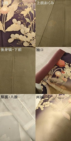 平和屋着物●訪問着 草花文 暈し染め 金彩 背抜き仕立て 正絹 逸品 AABL3685ck