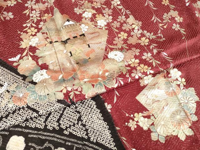 平和屋着物●豪華振袖 絞り 山車花文 金銀彩 正絹 逸品 AABL3689ck