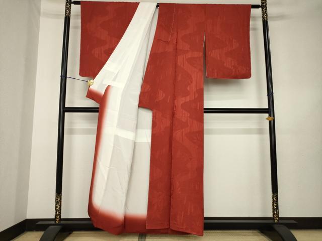 平和屋着物●上質な色無地 流水笹竹地紋 紅海老茶色 正絹 逸品 AABL3690ck
