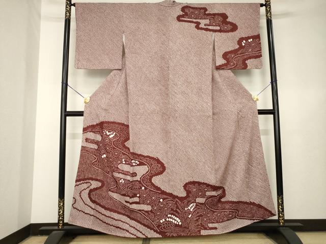 平和屋着物●訪問着 総絞り 流水花文 正絹 逸品 AABL3693ck