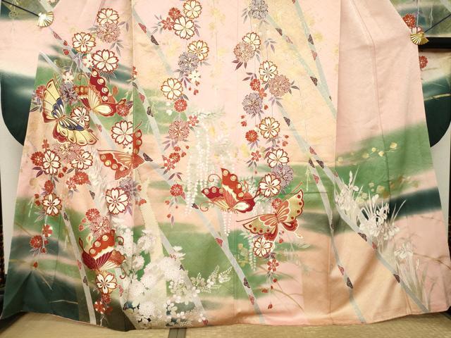 平和屋着物●豪華振袖 駒刺繍 花蝶文 金彩 正絹 逸品 AABL3697ck