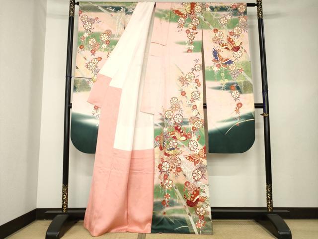 平和屋着物●豪華振袖 駒刺繍 花蝶文 金彩 正絹 逸品 AABL3697ck