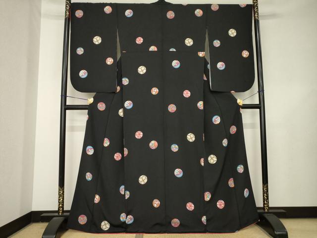 平和屋着物●上質な小紋 花毬文 黒地 正絹 逸品 AABL3699ck