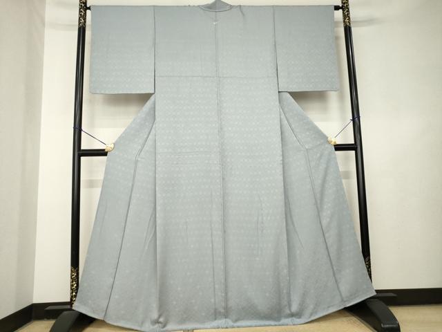 平和屋着物●上質な色無地 菱地紋 鼠色 正絹 逸品 AABL3701ck