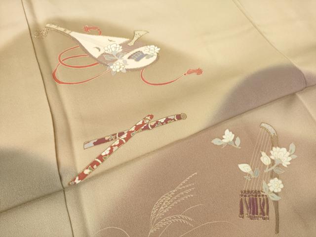 平和屋着物●訪問着 楽器花文 暈し染め 金糸 正絹 逸品 AABL3709ck