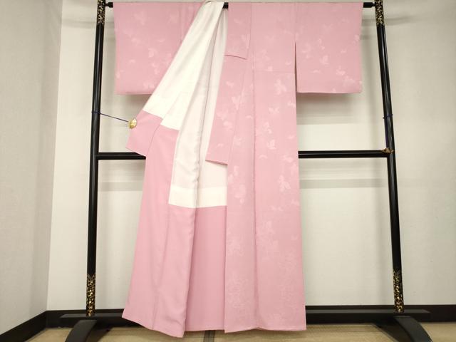 平和屋着物●上質な色無地 葉尽くし地紋 薄紅梅色 正絹 逸品 AABL3711ck