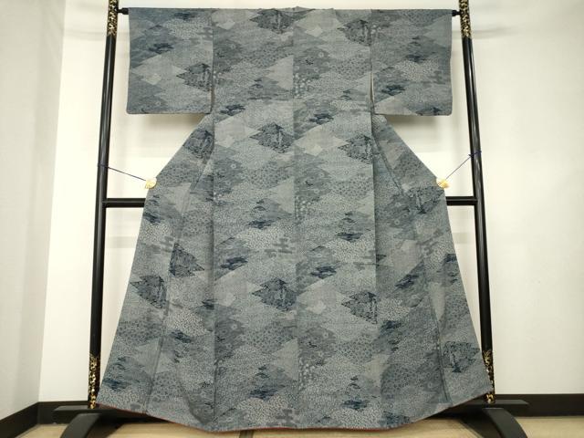 平和屋着物●江戸小紋 松皮菱風景花文 正絹 逸品 AABL3712ck