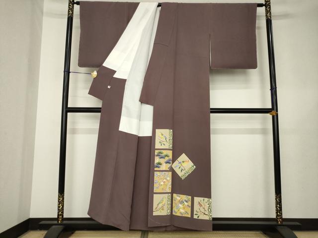 平和屋着物●本加賀友禅作家 奥原一就 色留袖 色紙花鳥文 正絹 逸品 AABL3716ck