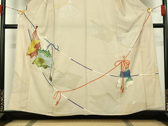 平和屋着物▽訪問着 単衣 駒刺繍 扇面吉祥文 金銀彩 金銀糸 正絹 逸品 AABL3722jh