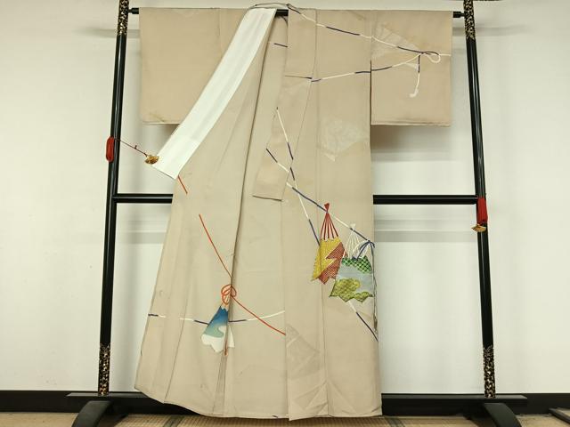平和屋着物▽訪問着 単衣 駒刺繍 扇面吉祥文 金銀彩 金銀糸 正絹 逸品 AABL3722jh