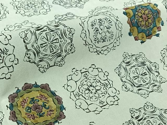 平和屋着物▽本場大島紬 染大島 単衣 手描き 正倉院花文 正絹 逸品 AABL3724jh