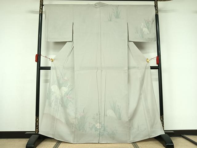 平和屋着物▽訪問着 無双 紗袷 紗×絽 手描き 花鳥文 白鷺 正絹 逸品 AABL3725jh