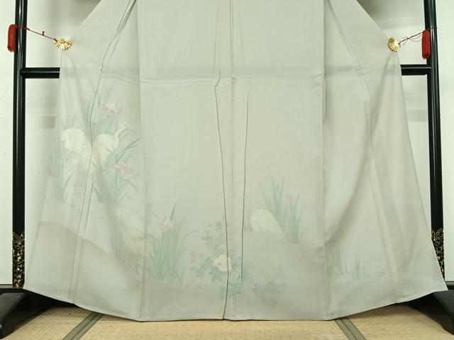 平和屋着物▽訪問着 無双 紗袷 紗×絽 手描き 花鳥文 白鷺 正絹 逸品 AABL3725jh