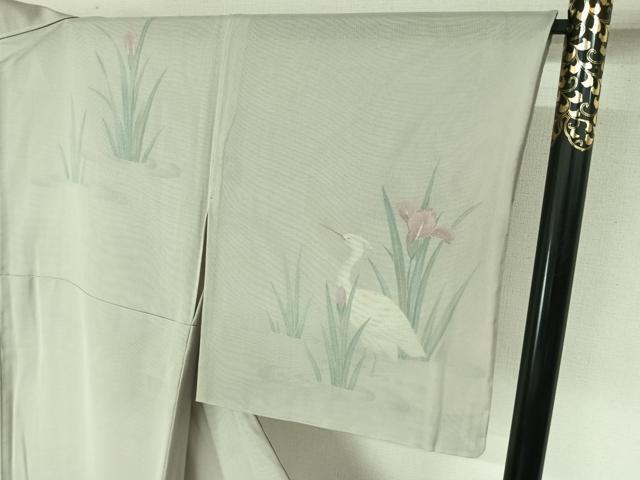 平和屋着物▽訪問着 無双 紗袷 紗×絽 手描き 花鳥文 白鷺 正絹 逸品 AABL3725jh
