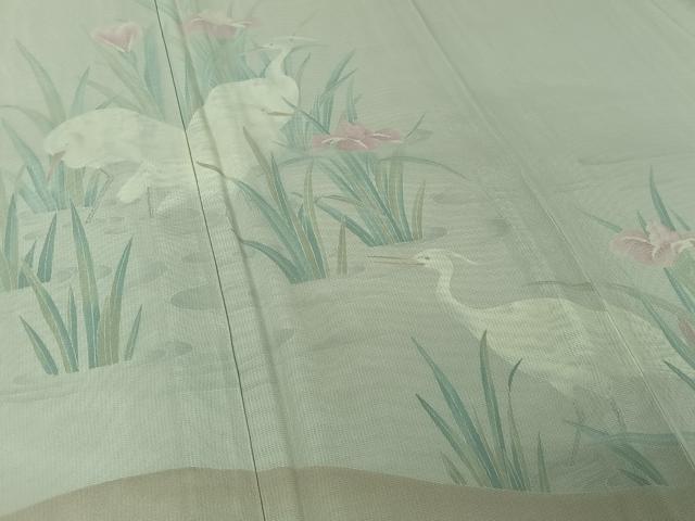 平和屋着物▽訪問着 無双 紗袷 紗×絽 手描き 花鳥文 白鷺 正絹 逸品 AABL3725jh