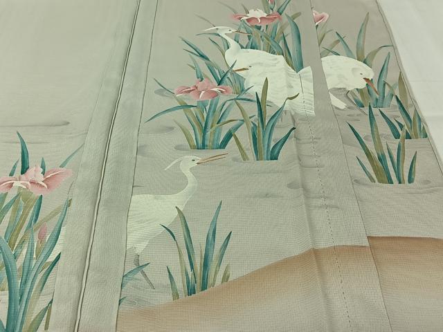 平和屋着物▽訪問着 無双 紗袷 紗×絽 手描き 花鳥文 白鷺 正絹 逸品 AABL3725jh