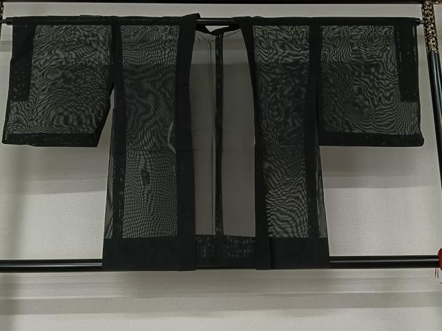 平和屋着物▽羽織 スリーシーズン 春夏秋 塵除け 黒地 正絹 逸品 AABL3727jh