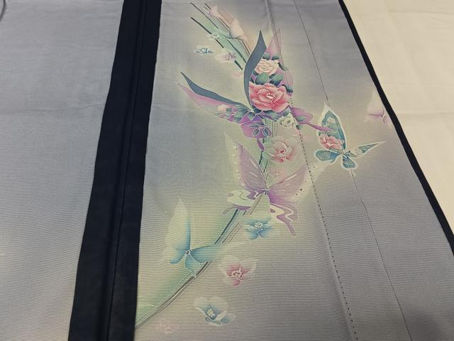 平和屋着物▽訪問着 無双 紗袷 紗×絽 花蝶文 暈し染め 銀彩 正絹 逸品 AABL3728jh