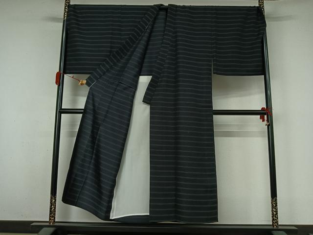平和屋着物▽男性 お召 単衣 横段文 キングサイズ 正絹 逸品 AABL3734jh