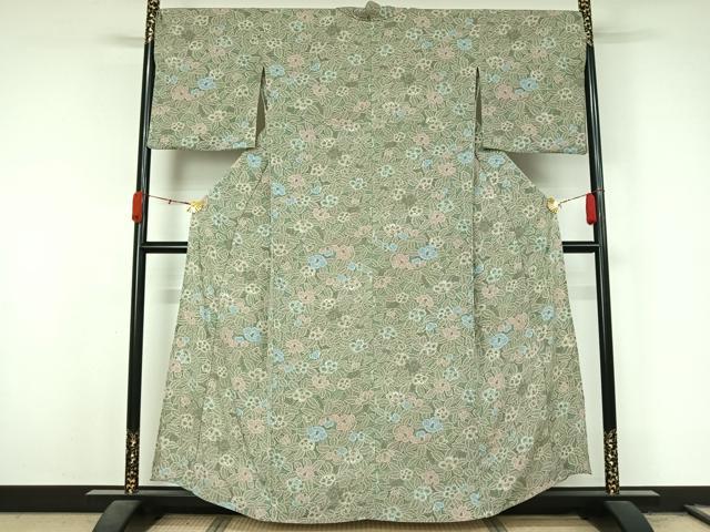 平和屋着物▽小紋 単衣 草花文 鬼しぼ縮緬 洗える着物 AABL3740jh