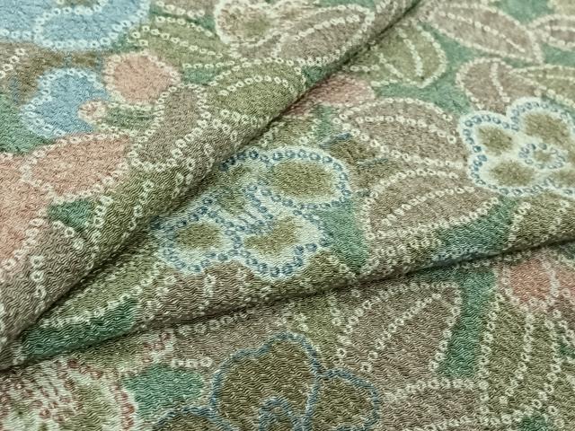 平和屋着物▽小紋 単衣 草花文 鬼しぼ縮緬 洗える着物 AABL3740jh