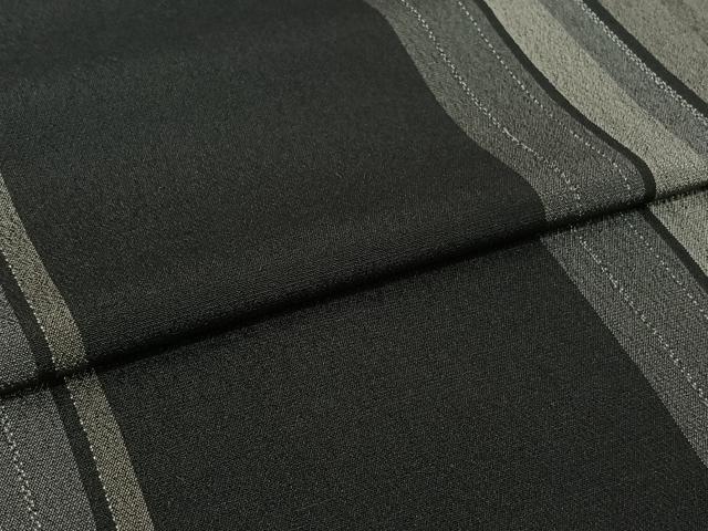平和屋着物▽本塩沢 やまだ織 単衣 縞 黒地 やまと誂製 証紙付き 正絹 逸品 AABL3745jh