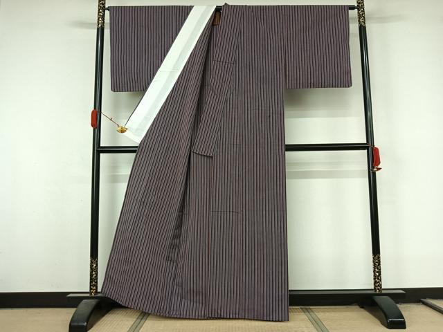 平和屋着物▽小紋 単衣 縞 綿 AABL3748jh