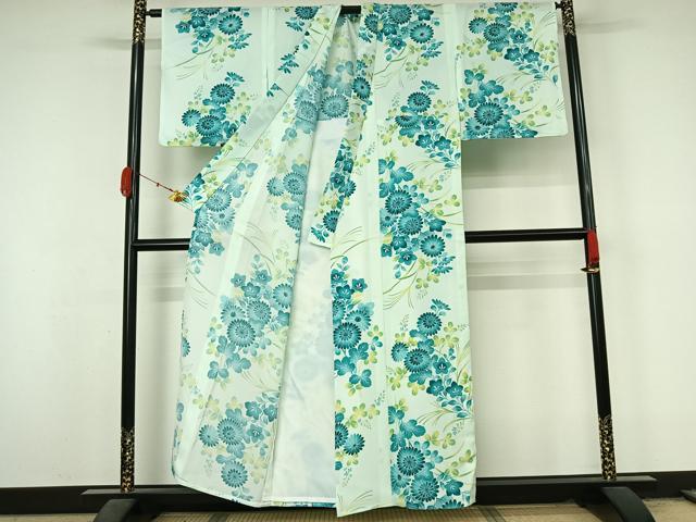 平和屋着物▽小紋 単衣 草花文 洗える着物 AABL3749jh