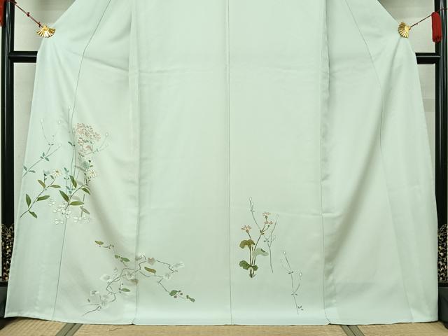 平和屋着物▽訪問着 単衣 草花文 金彩 ロング丈 正絹 逸品 未使用 AABL3753jh