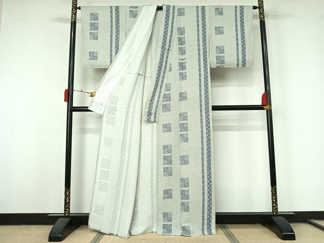 平和屋着物▽上質な小紋 単衣 幾何学花間道 正絹 逸品 AABL3754jh
