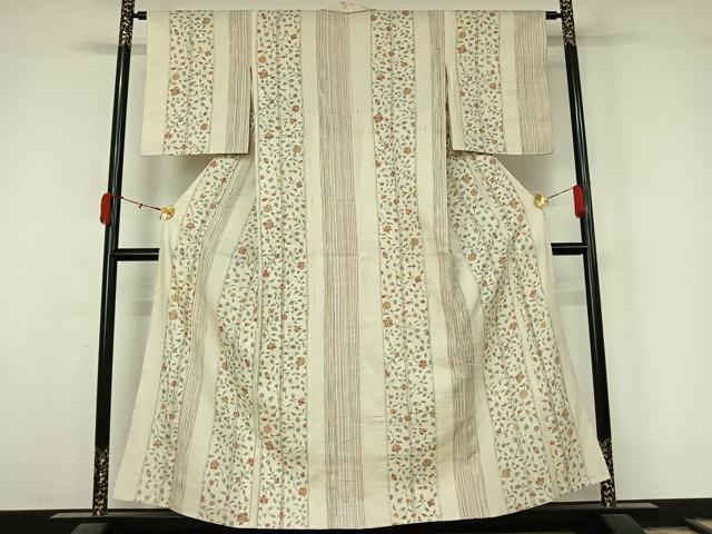 平和屋着物▽上質な小紋 単衣 生紬地 花間道 正絹 逸品 AABL3762jh