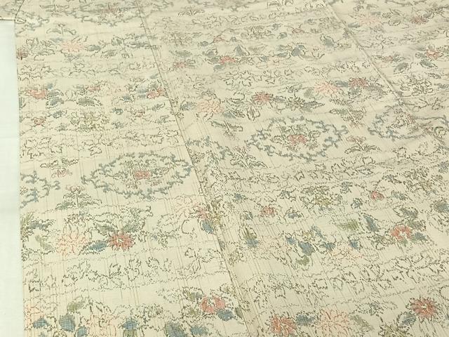平和屋着物▽上質な紬 単衣 横段花文 正絹 逸品 AABL3768jh