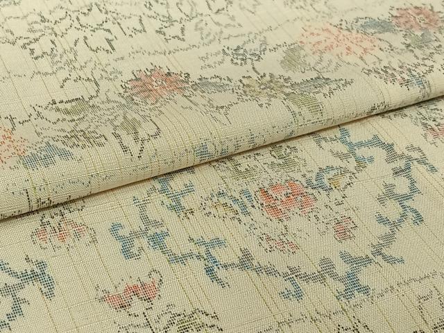 平和屋着物▽上質な紬 単衣 横段花文 正絹 逸品 AABL3768jh