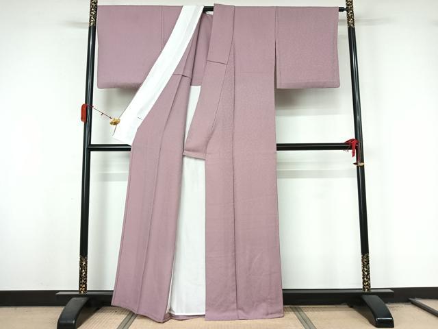 平和屋着物▽上質な色無地 単衣 草花地紋 薄葡萄色 正絹 逸品 AABL3769jh