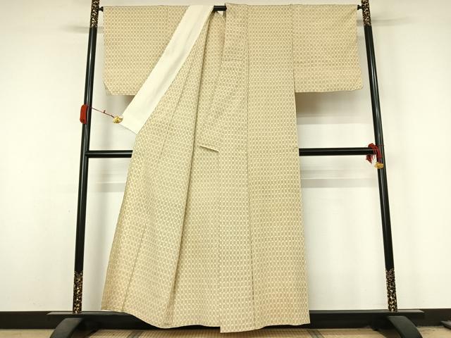 平和屋着物▽本塩沢 単衣 格子 正絹 逸品 AABL3770jh