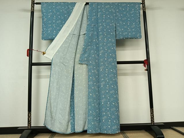 平和屋着物▽上質な小紋 単衣 花唐草文 正絹 逸品 AABL3786jh