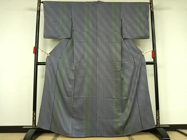 平和屋着物▽上質な小紋 単衣 縞 正絹 逸品 AABL3788jh