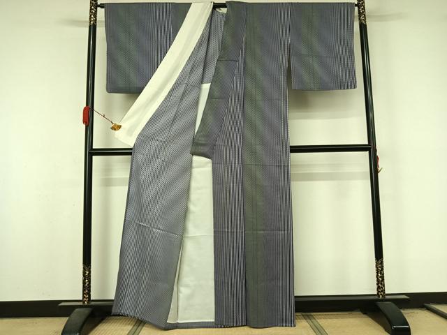 平和屋着物▽上質な小紋 単衣 縞 正絹 逸品 AABL3788jh