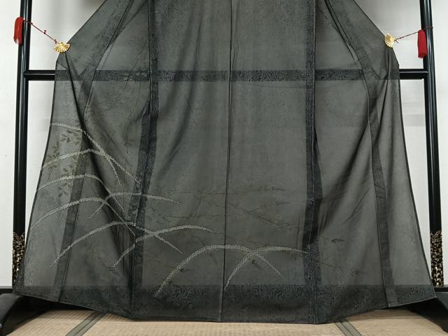 平和屋着物▽訪問着 無双 紗袷 紗×紗 芝花文 黒地 正絹 逸品 AABL3789jh