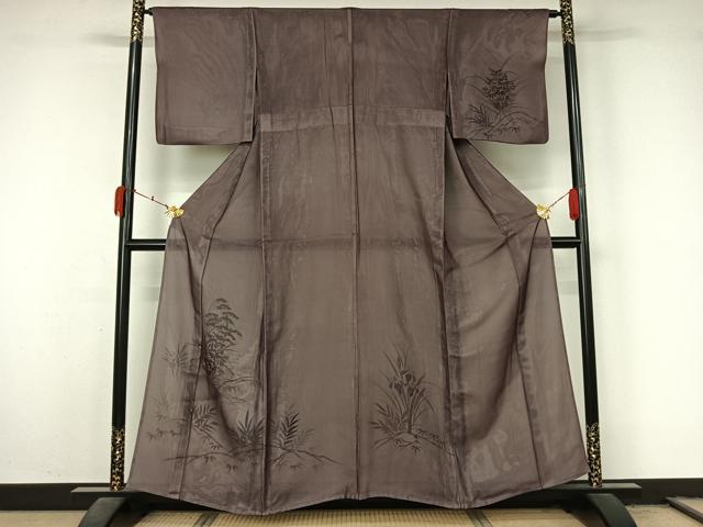 平和屋着物▽訪問着 無双 紗袷 紗×絽 手描き 草花文 正絹 逸品 AABL3791jh