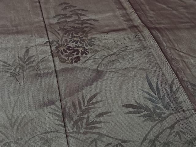 平和屋着物▽訪問着 無双 紗袷 紗×絽 手描き 草花文 正絹 逸品 AABL3791jh