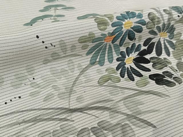 平和屋着物▽訪問着 無双 紗袷 紗×絽 手描き 草花文 正絹 逸品 AABL3791jh