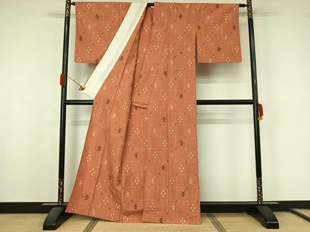 平和屋着物▽上質な紬 単衣 琉球絣 正絹 逸品 AABL3794jh