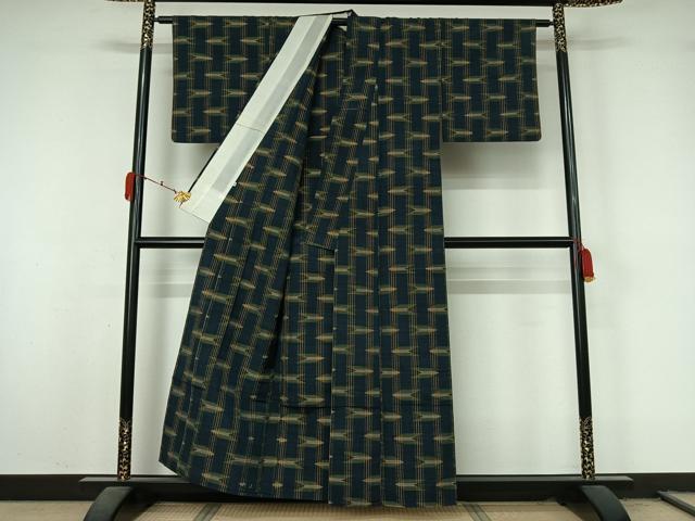 平和屋着物▽上質な紬 単衣 絣文様 正絹 逸品 AABL3795jh