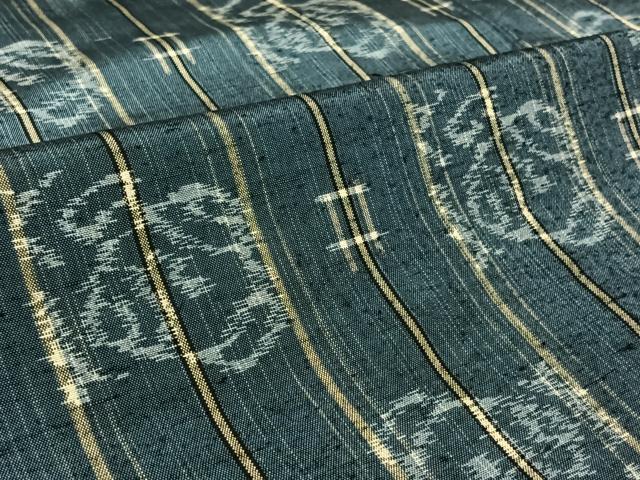 平和屋着物▽上質な紬 単衣 井桁絣 正絹 逸品 AABL3799jh