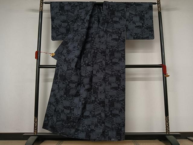 平和屋着物▽真綿結城紬 単衣 風景花文 証紙付き 正絹 逸品 AABL3802jh