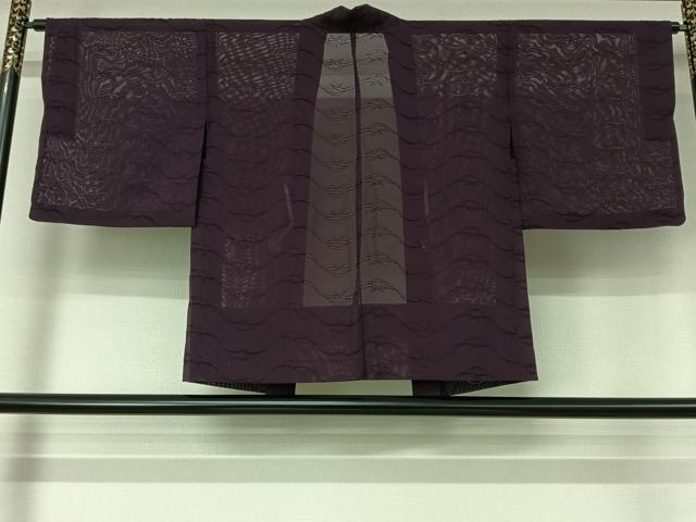 平和屋着物▽羽織 スリーシーズン 春夏秋 塵除け 芝文 葡萄色 正絹 逸品 AABL3805jh