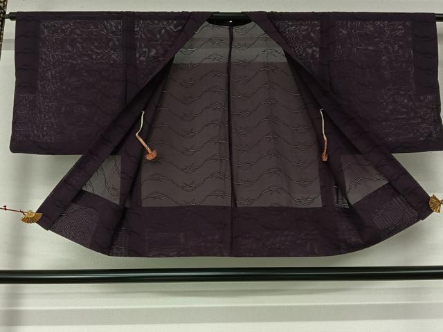 平和屋着物▽羽織 スリーシーズン 春夏秋 塵除け 芝文 葡萄色 正絹 逸品 AABL3805jh